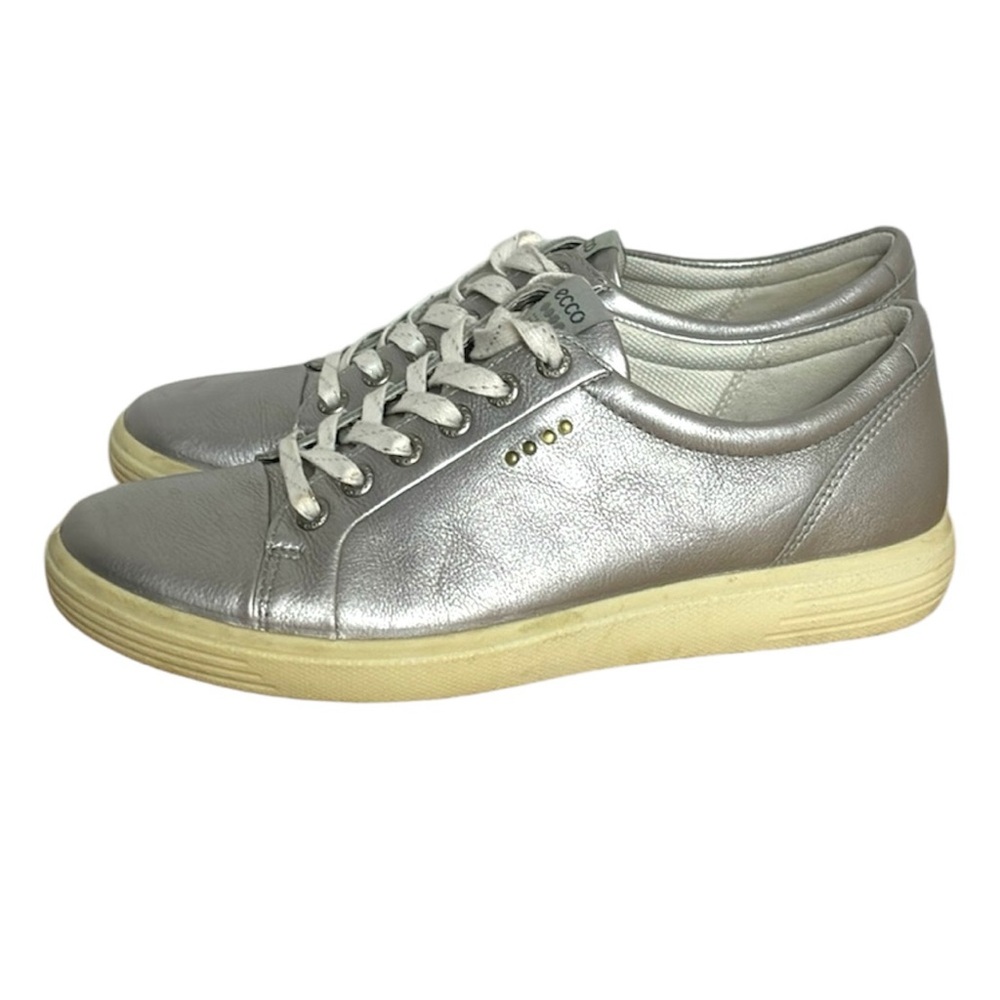 ECCO Metallic Silver Hybrid Golf Shoe sneaker spikeless size 38 EXTRA WIDTH